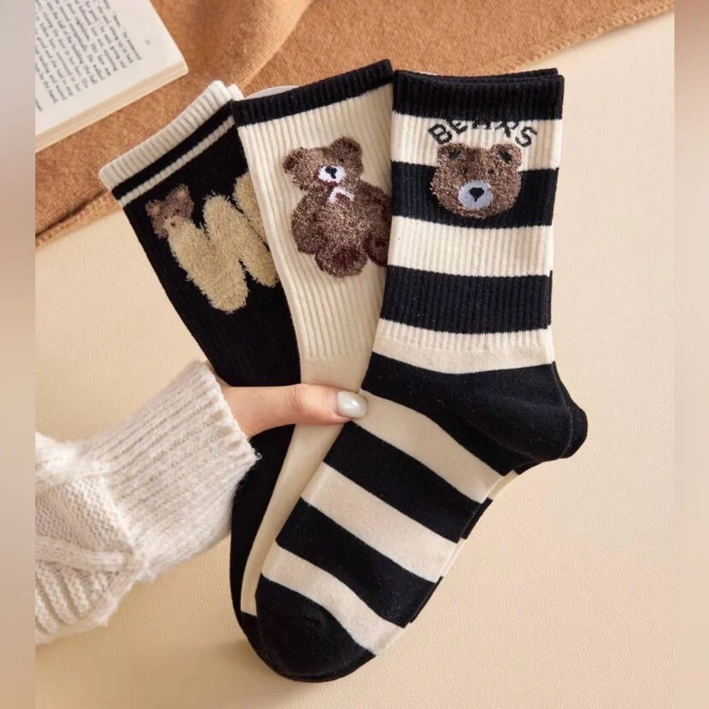 Bear socks 5 pair fuzzy polo monogram W P Ralph Lauren womens chenille black NEW - Picture 5 of 7